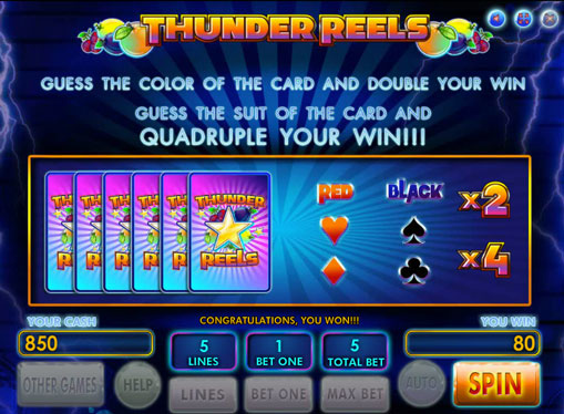 Doubling game of slot Thunder Reels