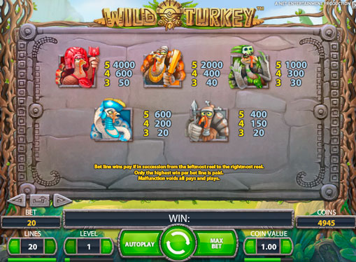 High rates and a lot of freespins machine Wild Turkey